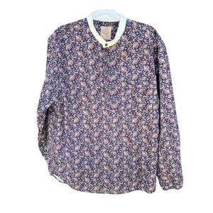 Wahoo Wah Maker Frontier Old Western Henley Shirt Blue Paisley Banded Collar XL